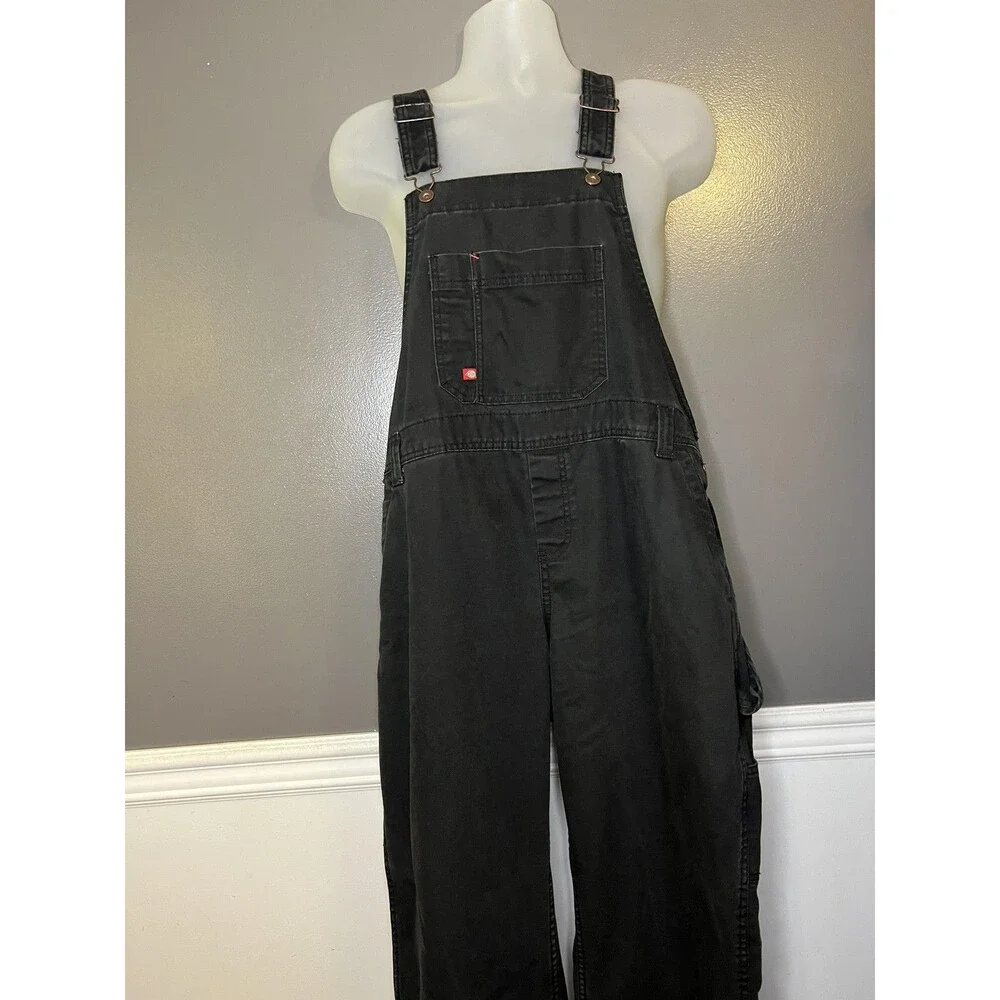 Dickies Overalls Mens Large Black Workwear Bib Utility Pockets Construction